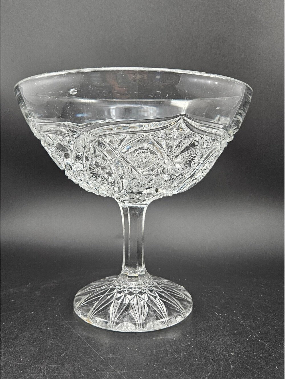 Vintage Higbee Alpha Open Compote Bowl Antique EAPG Glass Pedestal Dish 7.5"